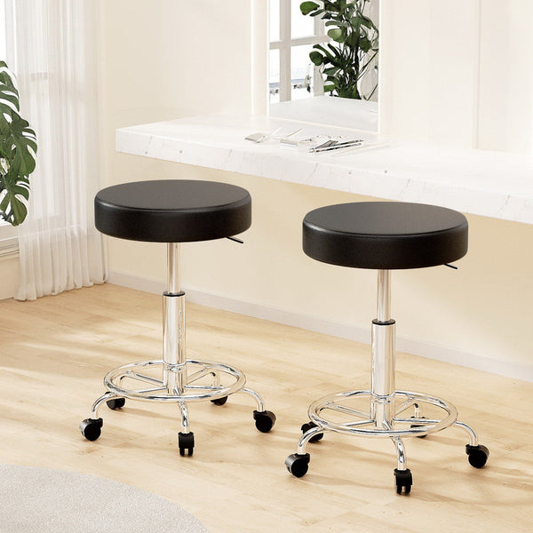 Artiss 2X Salon Stool Round Swivel Chair Black Salon Chairs