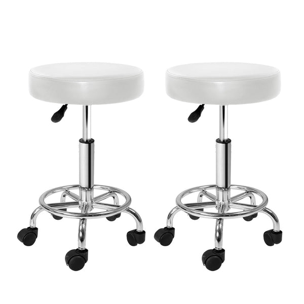 Artiss 2X Salon Stool Round Swivel Chair White Salon Chairs