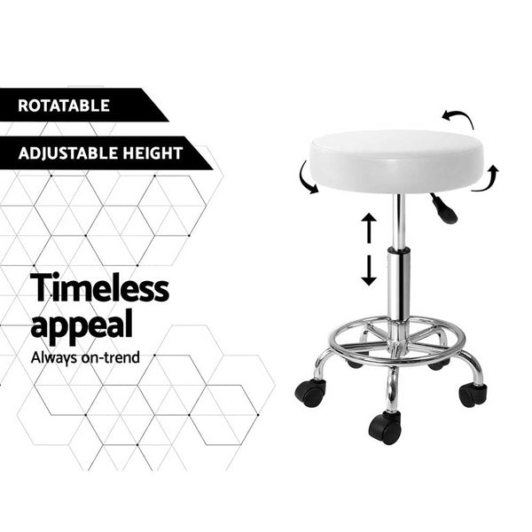 Artiss 2X Salon Stool Round Swivel Chair White Salon Chairs