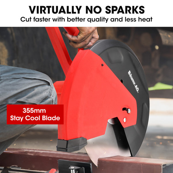Baumr Ag 2400W 355Mm 14' Metal Cut Off Cold Saw Premium Low Spark Ceramic Alloy Tooth Blade Measurement Scale Soft Start 45 Degree Mitre Chop Cutting