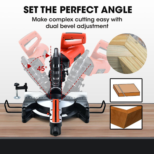 Baumr Ag 254Mm Sliding Compound Dual Mitre Drop Saw And Adjustable Stand Combo Mitre Saws