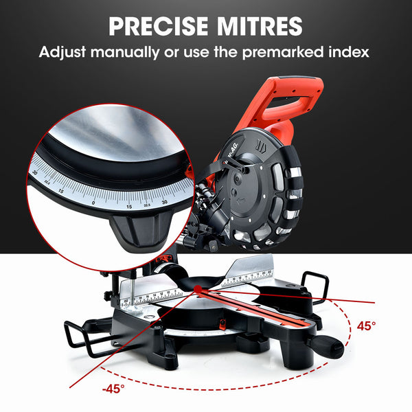 Baumr Ag 254Mm Sliding Compound Dual Mitre Drop Saw And Adjustable Stand Combo Mitre Saws