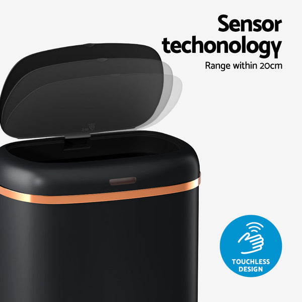 Devanti 38L Motion Sensor Bin Rubbish Automatic Black Rubbish Bins