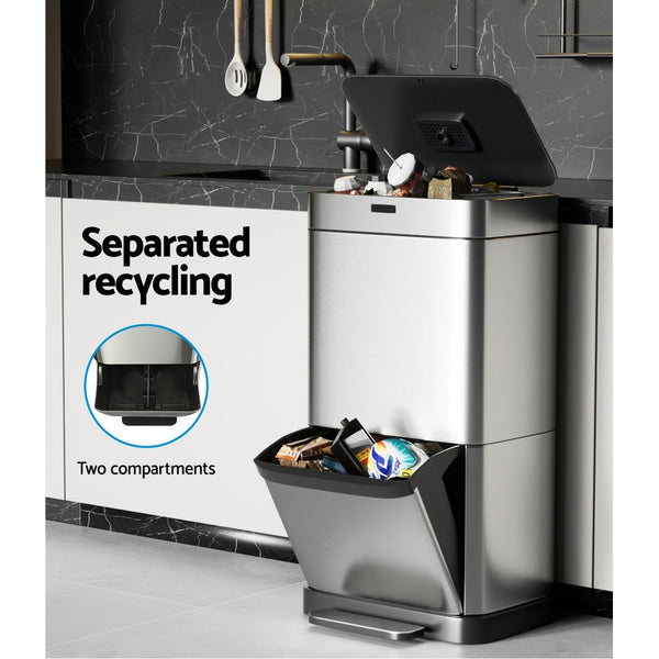 Devanti 70L Motion Sensor Bin Pedal Bins Automatic Siver Rubbish Bins