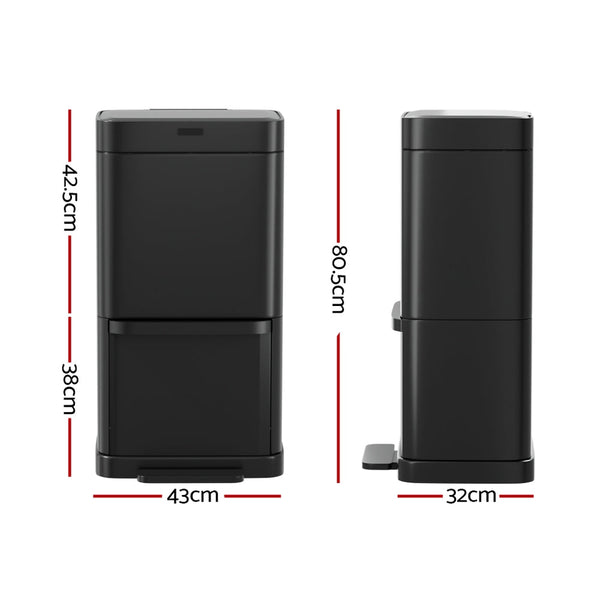 Devanti 70L Motion Sensor Bin Pedal Bins Automatic Black Rubbish Bins