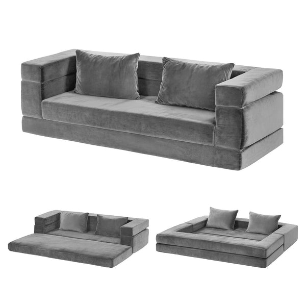 Artiss Convertible Sofa Bed Grey Velvet 3 In 1 Design No Assembly Sofa Beds