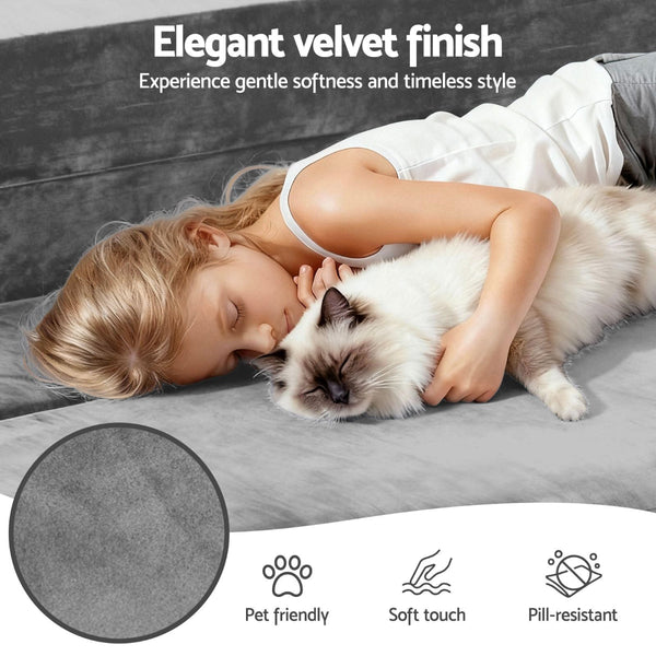 Artiss Convertible Sofa Bed Grey Velvet 3 In 1 Design No Assembly Sofa Beds