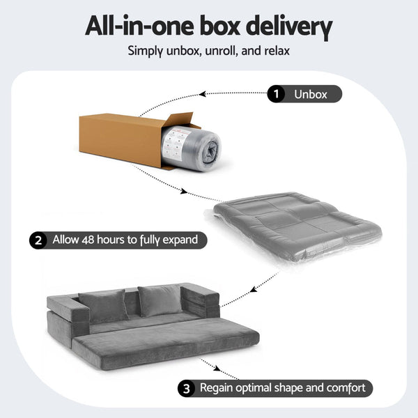 Artiss Convertible Sofa Bed Grey Velvet 3 In 1 Design No Assembly Sofa Beds