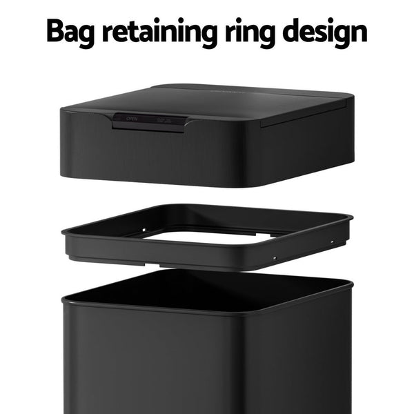 Devanti 50L Sensor Bin Motion Kitchen Automatic Trash Can Black Rubbish Bins