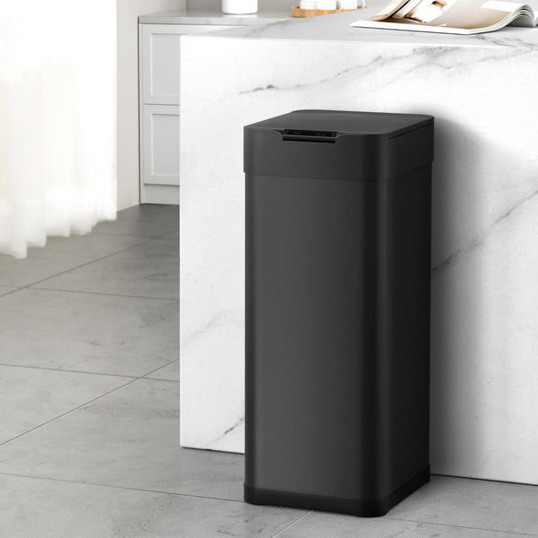 Devanti 50L Sensor Bin Motion Kitchen Automatic Trash Can Black Rubbish Bins
