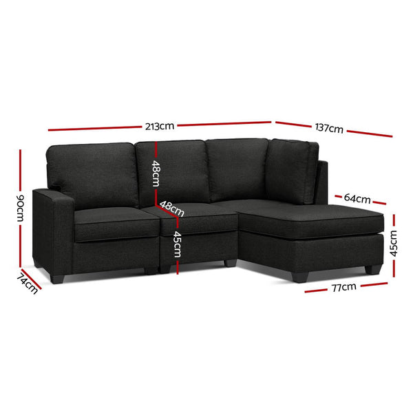 Artiss Modular Sofa Chaise Set Four Seater Dark Grey Furniture For Home And Garden Sofas Armchairs & Couches