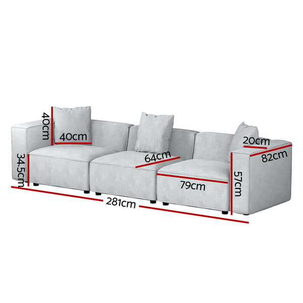 Artiss Modular Sofa Chaise Set 3 Seater Grey Sofas Armchairs & Couches