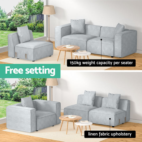 Artiss Modular Sofa Chaise Set 3 Seater Grey Sofas Armchairs & Couches