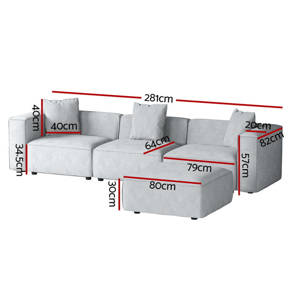 Artiss Modular Sofa Chaise Set 4 Seater Grey Sofas Armchairs & Couches