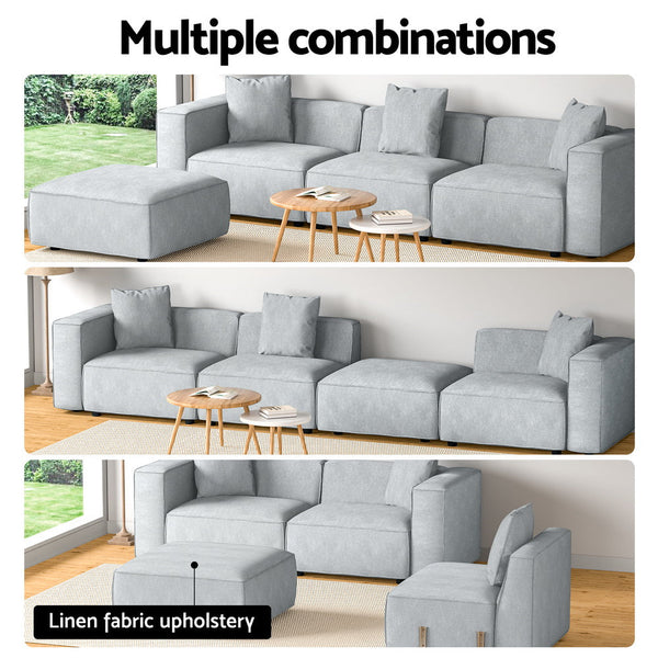 Artiss Modular Sofa Chaise Set 4 Seater Grey Sofas Armchairs & Couches
