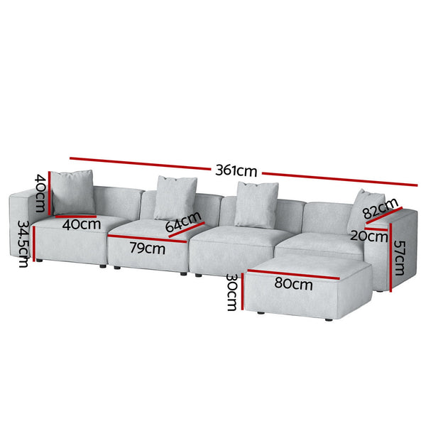 Artiss Modular Sofa Chaise Set 5 Seater Grey Sofas Armchairs & Couches