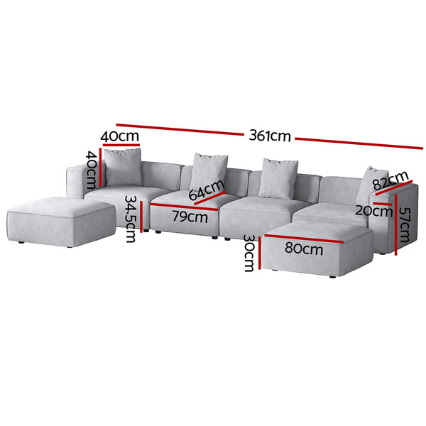 Artiss Modular Sofa Chaise Set 6 Seater Grey Sofas Armchairs & Couches