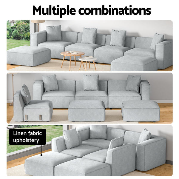 Artiss Modular Sofa Chaise Set 6 Seater Grey Sofas Armchairs & Couches