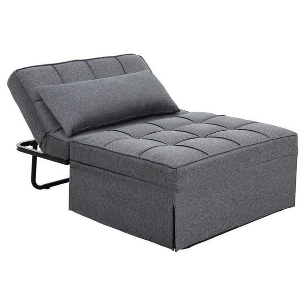 Artiss Sofa Bed Lounge Convertible Ottoman 1 Seater Couch Recliner Linen Grey Sofa Beds
