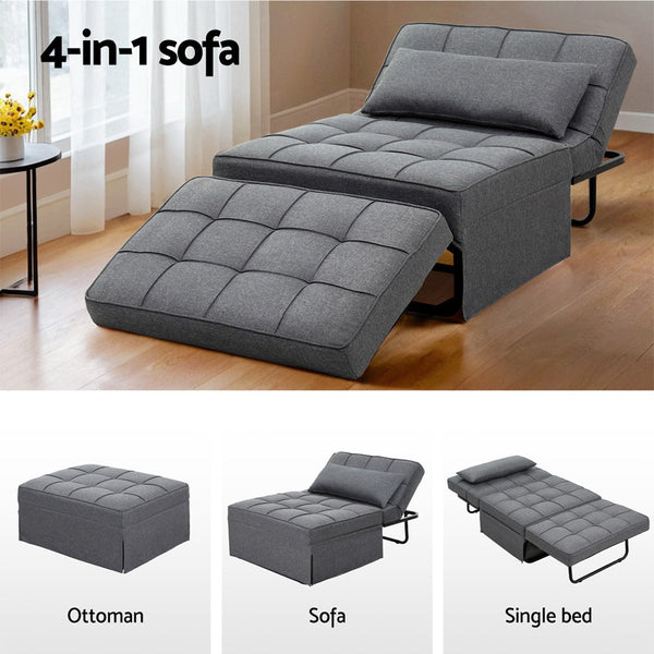 Artiss Sofa Bed Lounge Convertible Ottoman 1 Seater Couch Recliner Linen Grey Sofa Beds