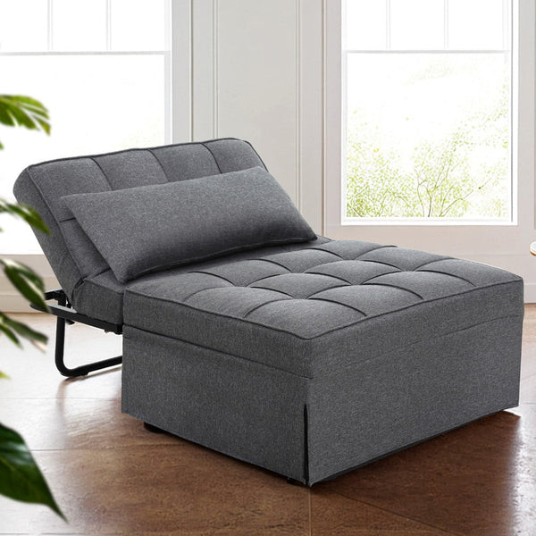 Artiss Sofa Bed Lounge Convertible Ottoman 1 Seater Couch Recliner Linen Grey Sofa Beds