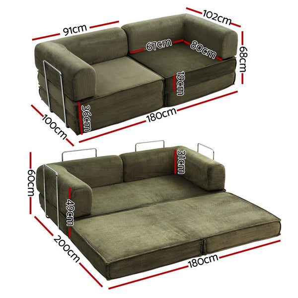 Artiss Convertible Folding Sofa Bed Green Sofa Beds