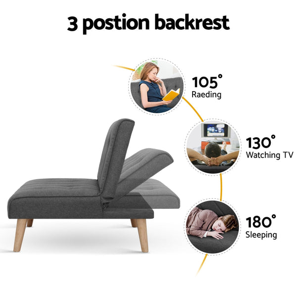 Artiss 2X Sofa Bed Couch Single Seater Fabric Grey Sofa Beds