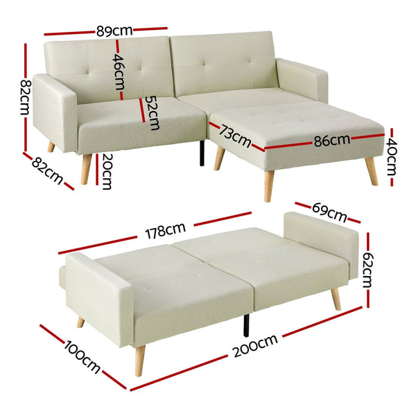 Artiss Sofa Bed 200Cm Beige Faux Linen Sofa Beds