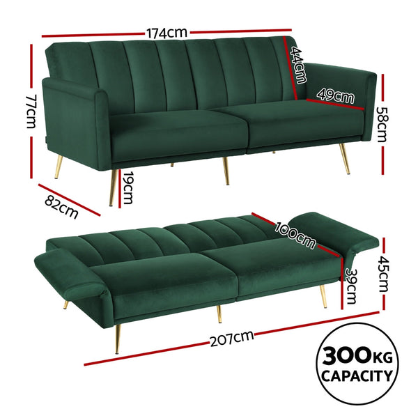 Artiss Sofa Bed 3 Seater Couch Convertible Lounge Adjustable Arm Recliner Velvet Sofas Armchairs & Couches