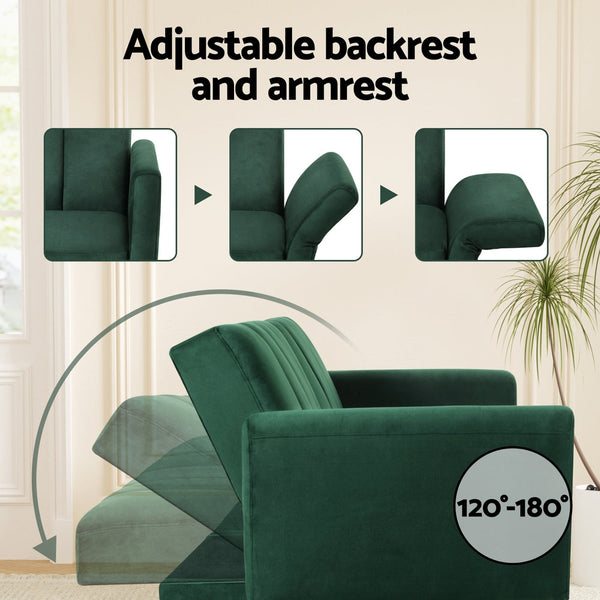 Artiss Sofa Bed 3 Seater Couch Convertible Lounge Adjustable Arm Recliner Velvet Sofas Armchairs & Couches