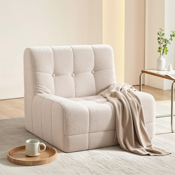 Artiss Single Boneless Couch White Fabric Small Living Room Sofa Sofas Armchairs & Couches