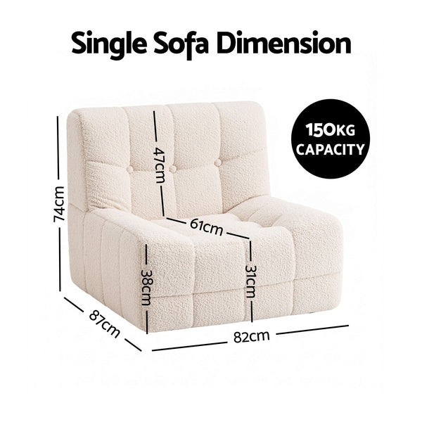 Artiss Single Boneless Couch White Fabric Small Living Room Sofa Sofas Armchairs & Couches