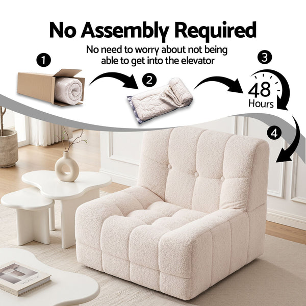 Artiss Single Boneless Couch White Fabric Small Living Room Sofa Sofas Armchairs & Couches