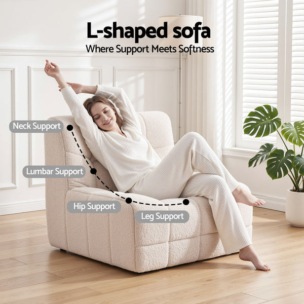 Artiss Single Boneless Couch White Fabric Small Living Room Sofa Sofas Armchairs & Couches