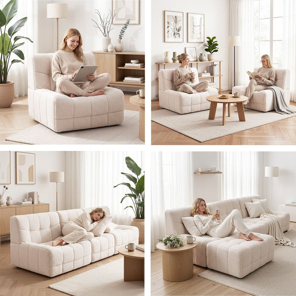 Artiss Single Boneless Couch White Fabric Small Living Room Sofa Sofas Armchairs & Couches