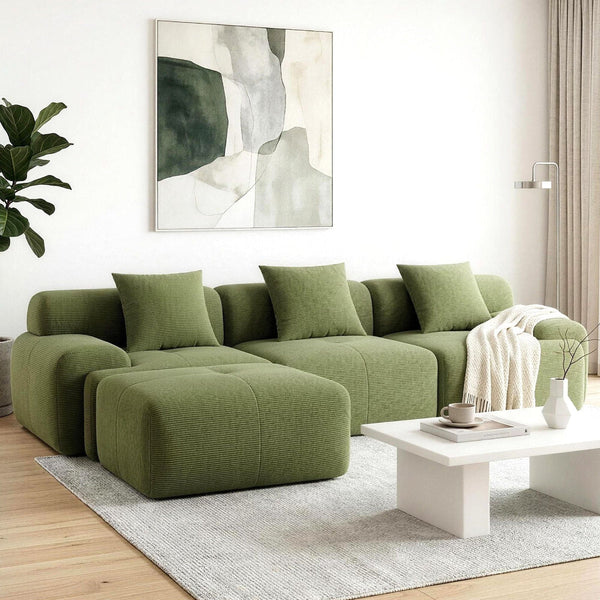 Artiss 300Cm Modular L Shaped Sofa Bed Green Corduroy Sofa Beds