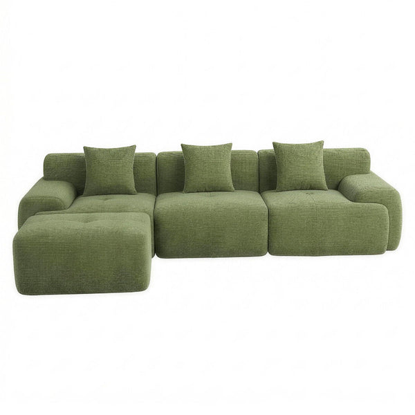 Artiss 300Cm Modular L Shaped Sofa Bed Green Corduroy Sofa Beds