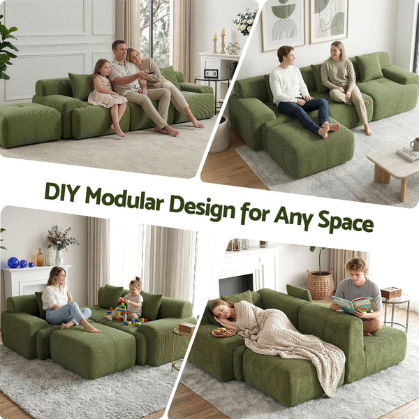 Artiss 300Cm Modular L Shaped Sofa Bed Green Corduroy Sofa Beds
