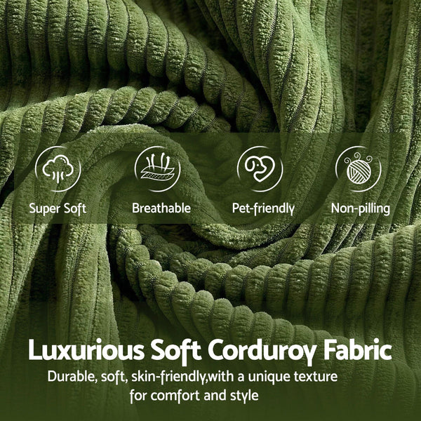 Artiss 300Cm Modular L Shaped Sofa Bed Green Corduroy Sofa Beds