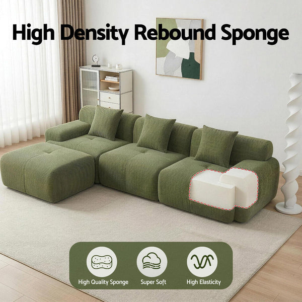 Artiss 300Cm Modular L Shaped Sofa Bed Green Corduroy Sofa Beds
