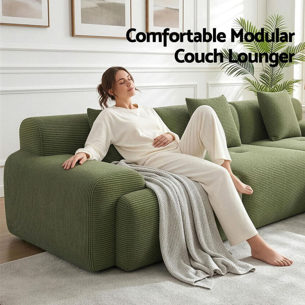 Artiss 300Cm Modular L Shaped Sofa Bed Green Corduroy Sofa Beds