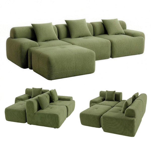Artiss 300Cm Modular L Shaped Sofa Bed Green Corduroy Sofa Beds
