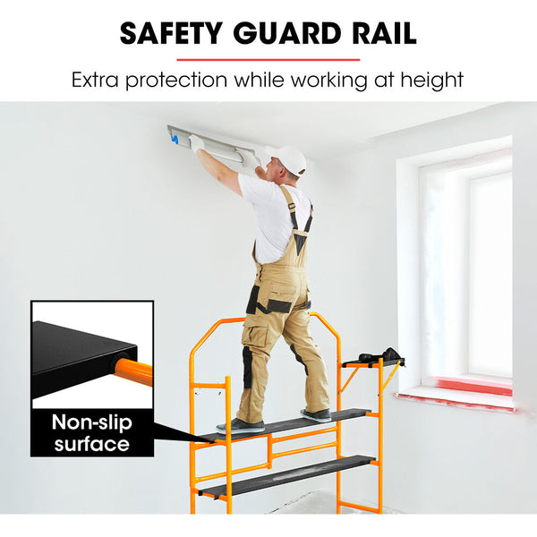 Baumr Ag Mobile Scaffold Platform 226Kg Load Steel Frame Dual Height Folding For Easy Transport And Storage Locking Castors Tool Tray Scaffolding