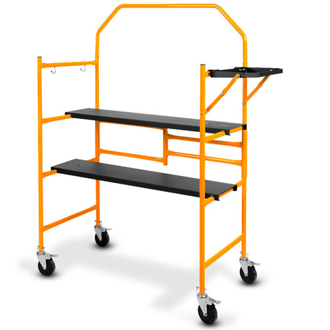 Baumr Ag Mobile Scaffold Platform 226Kg Load Steel Frame Dual Height Folding For Easy Transport And Storage Locking Castors Tool Tray Scaffolding