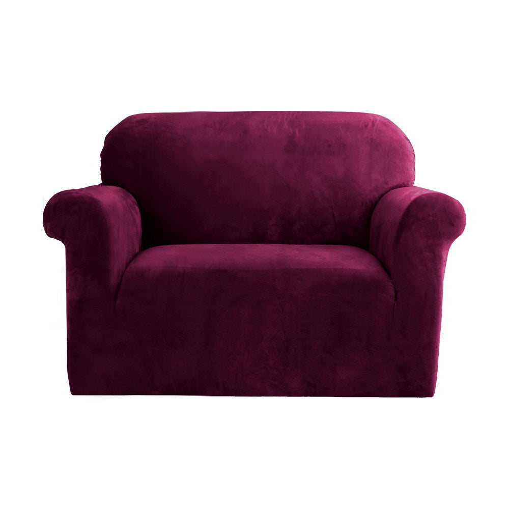 Artiss Velvet Sofa Slipcover One Seater Ruby Red For Home And Garden Furniture Slipcovers