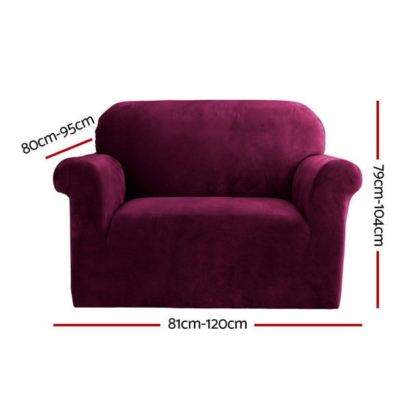 Artiss Velvet Sofa Slipcover One Seater Ruby Red For Home And Garden Furniture Slipcovers
