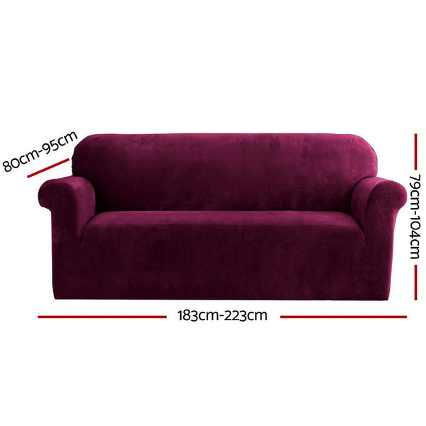 Artiss Sofa Cover Couch Covers 3 Seater Velvet Ruby Red Slipcovers