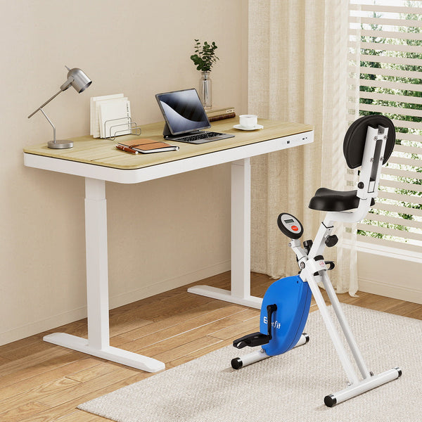 Artiss Under Desk Folding X Bike With 120Cm Automatic Standing Desk Magnetic Resistance Oak Exercise Bikes
