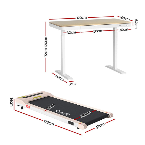 Artiss Electric Treadmill With 120Cm Automatic Standing Desk Walking Pad 360Mm Treadmills