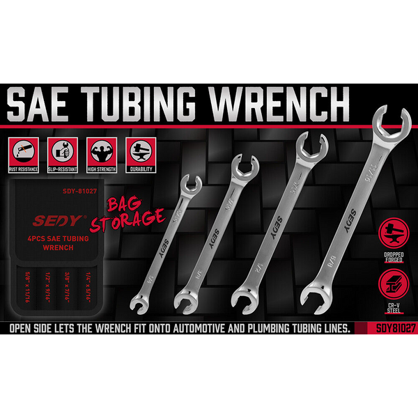 Sedy 4Pc Flare Nut Spanner Set Sae Brake Line Wrench Offset Head Organizer Pouch Other Wrenches & Spanners